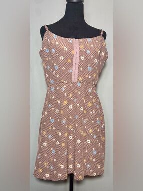 Lily Rose, Floral Mauve Houndstooth Smocked Back Mini Dress Size XL